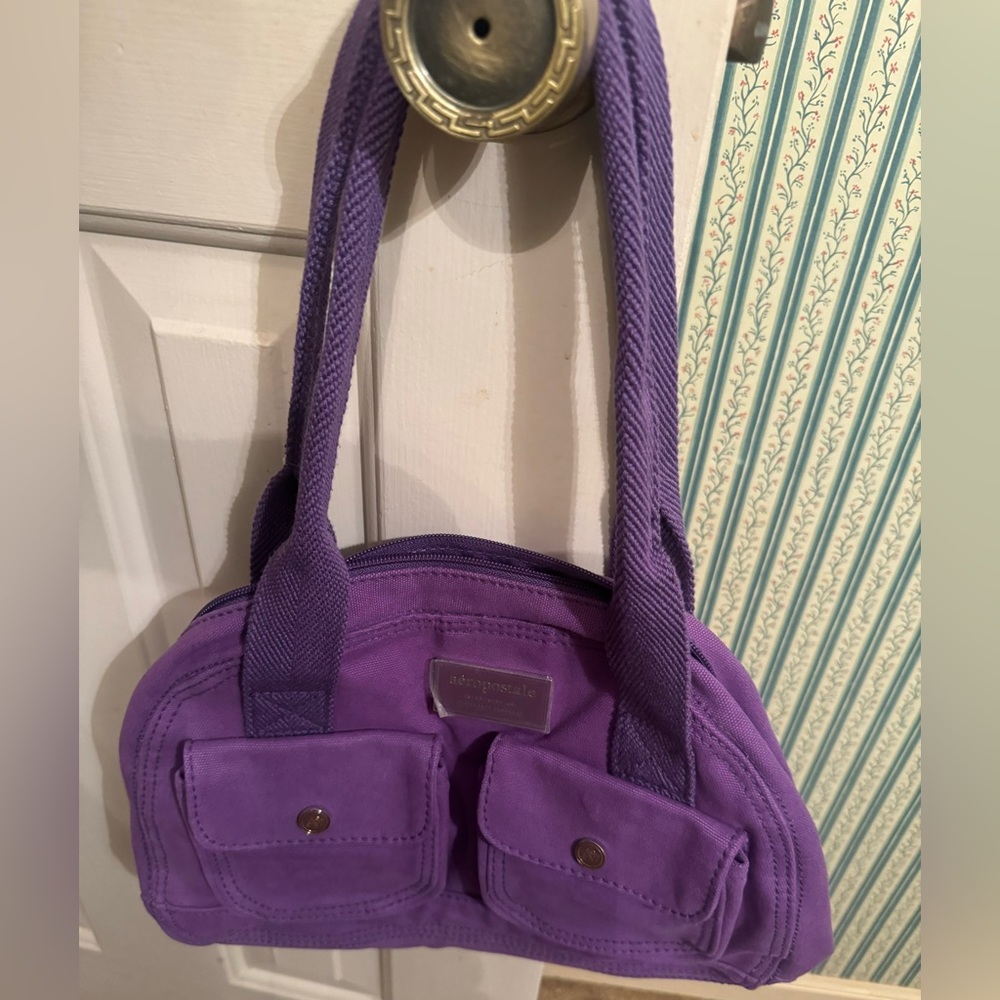 Aeropostale purple jean purse new with tags 14x10” snap pockets zipper reg $29